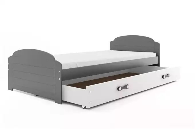 LILI single youth bed 90x200 with drawer, graphite/white