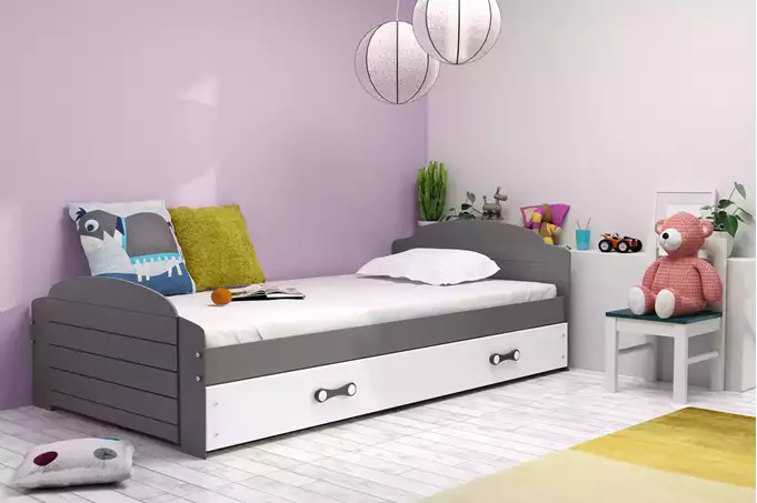 LILI single youth bed 90x200 with drawer, graphite/white - Image 2