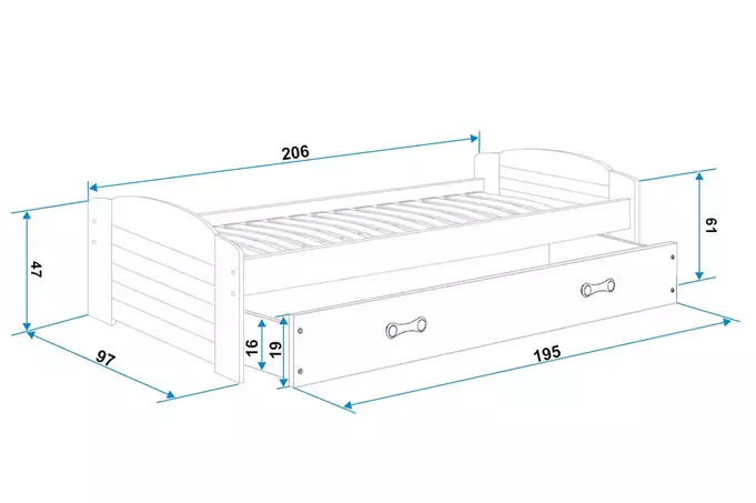 LILI single youth bed 90x200 with drawer, graphite/white - Image 4