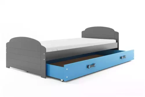 LILI single youth bed 90×200 with drawer, graphite/blue