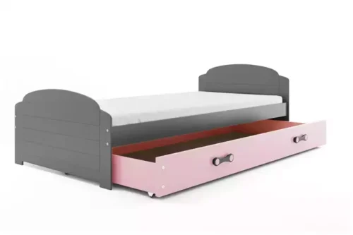 LILI single youth bed 90×200 with drawer, graphite/pink