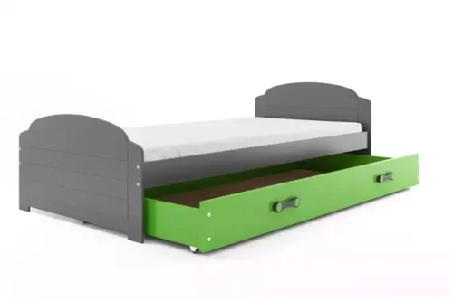 LILI single youth bed 90×200 with drawer, graphite/green
