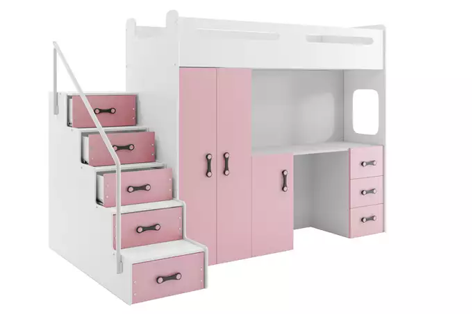 MAX 4 single youth bed 80x200 with mattress and table, pink - Image 3