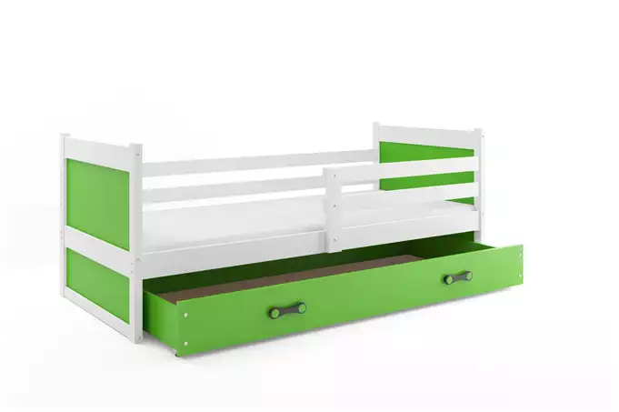 RICO single youth bed 80x190 with mattress and drawer, white/green - Image 6