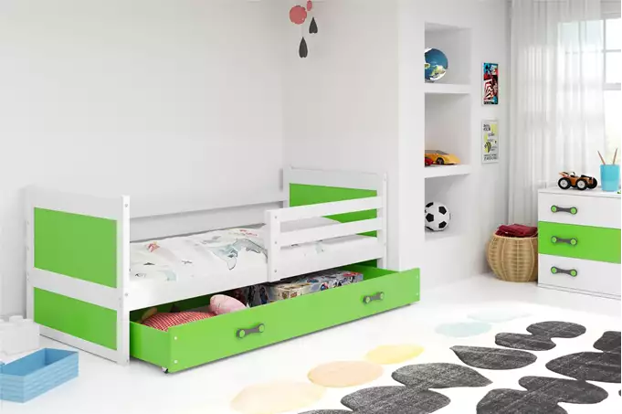 RICO single youth bed 80x190 with mattress and drawer, white/green - Image 5