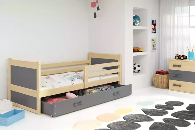 RICO single youth bed 80x190 with drawer, pine/graphite - Image 3