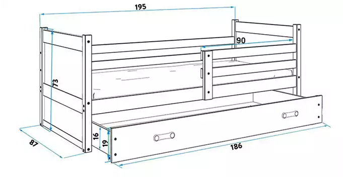 RICO single youth bed 80x190 with drawer, pine/green - Image 5