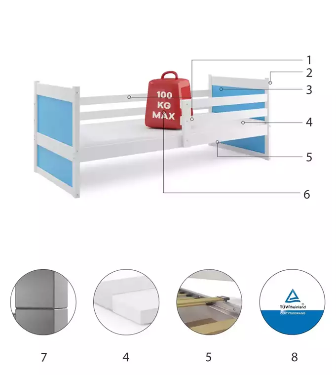 RICO single bed for youth 90x190, white/blue - Image 6