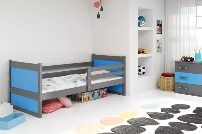 RICO single youth bed 90x190 with mattress, graphite/blue - Image 4