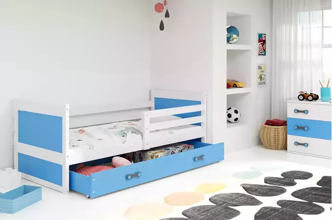 RICO single youth bed 90x190 with drawer, white/blue - Image 3