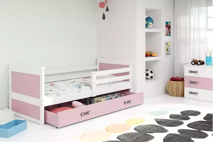 RICO single youth bed 90x190 with drawer, white/pink - Image 3