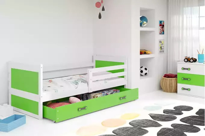 RICO single youth bed 90x190 with drawer, white/green - Image 3