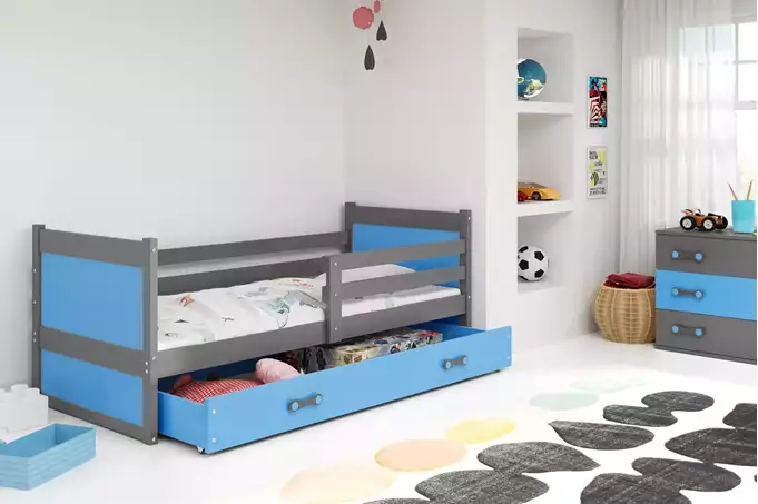 RICO single youth bed 90x190 with drawer, graphite/blue - Image 3