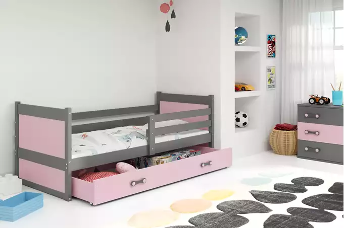 RICO single youth bed 90x190 with drawer, graphite/pink - Image 3