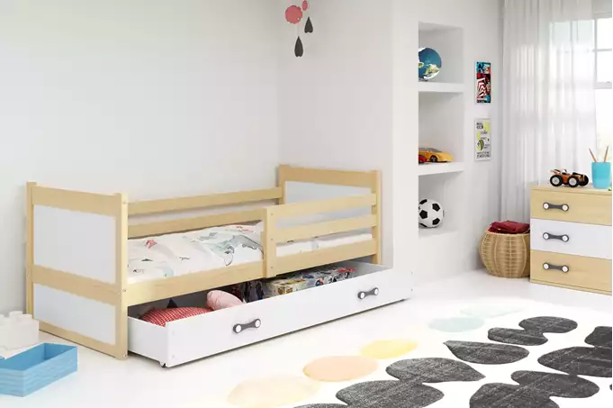 RICO single youth bed 90x190 with drawer, pine/white - Image 3