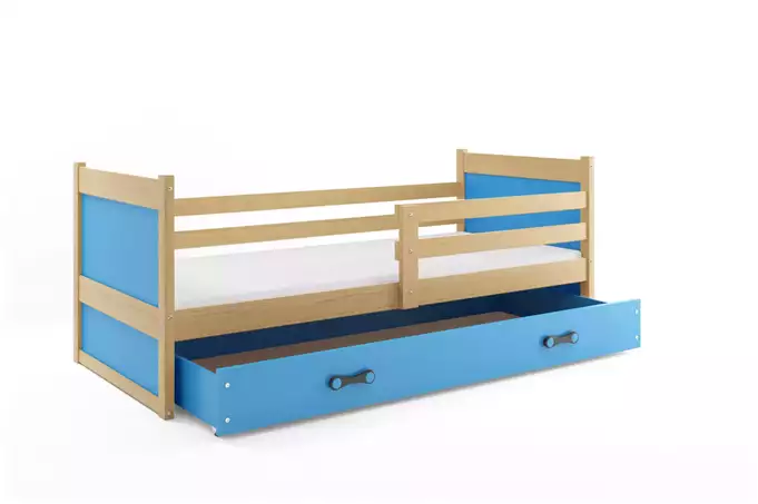 RICO single youth bed 90x190 with drawer, pine/blue - Image 2