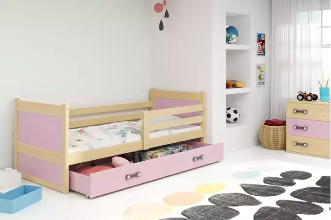 RICO single youth bed 90x190 with drawer, pine/pink - Image 3