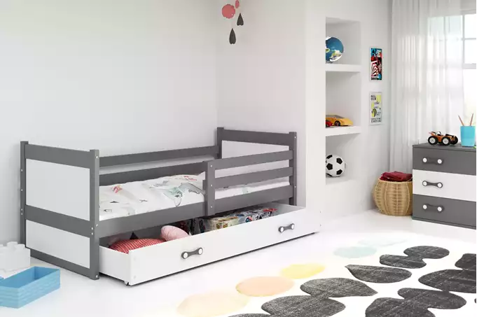 RICO single youth bed 90x200 with mattress and drawer, graphite/white - Image 3