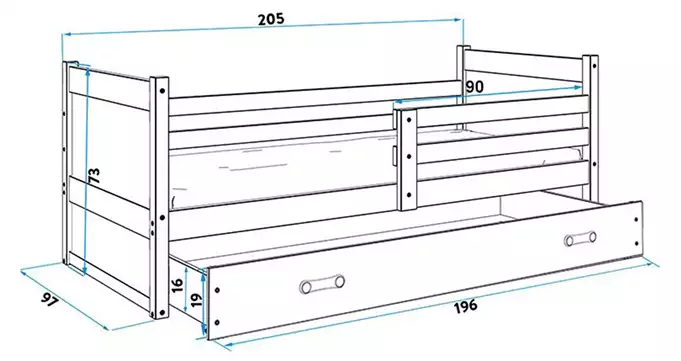 RICO single youth bed 90x200 with mattress and drawer, graphite/white - Image 5