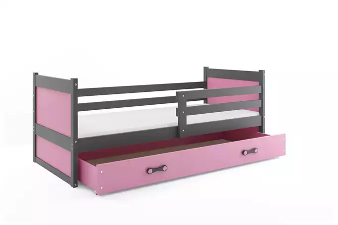 RICO single youth bed 90x200 with mattress and drawer, graphite/pink - Image 4