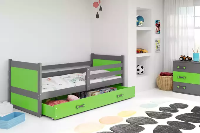 RICO single youth bed 90x200 with drawer, graphite/green - Image 3