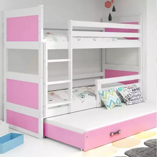 RICO 90X190 three-person youth bed with drawer, white/pink