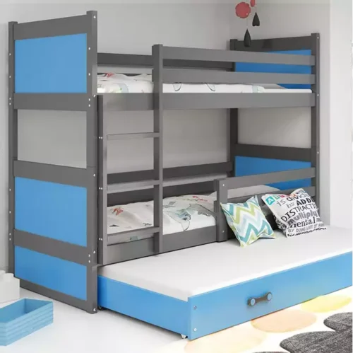 RICO 90X190 three-person youth bed with drawer, graphite/blue