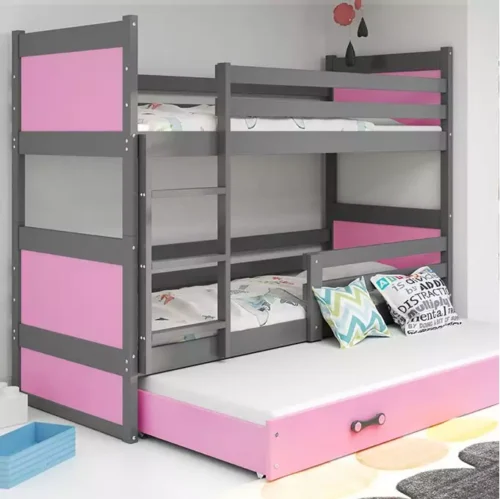 RICO 90X190 three-person youth bed with drawer, graphite/pink