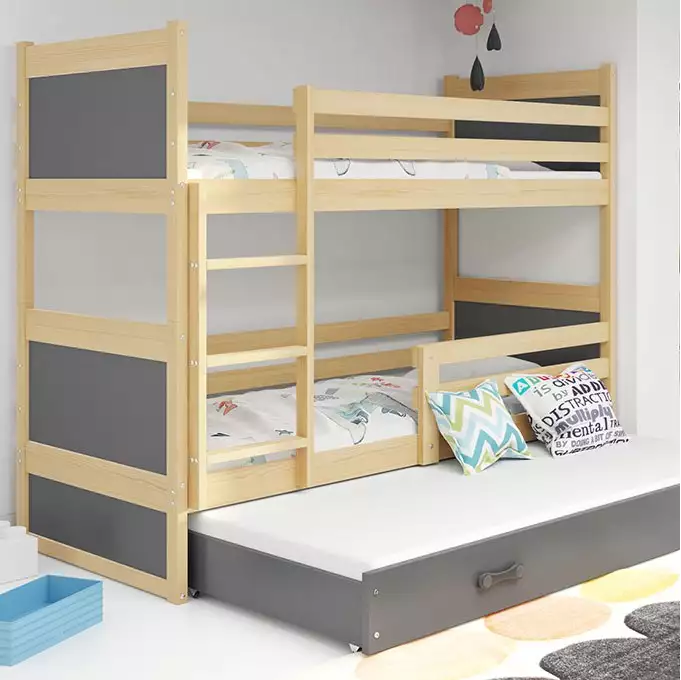 RICO 90X190 three-person youth bed with drawer, pine/graphite