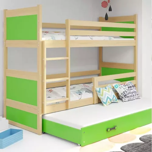 RICO 90X190 three-person youth bed with drawer, pine/green
