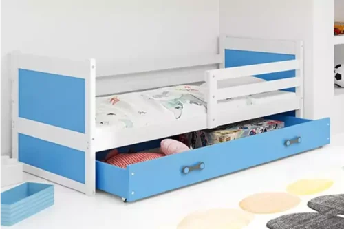 RICO single youth bed 90×190 with mattress and drawer, white/blue