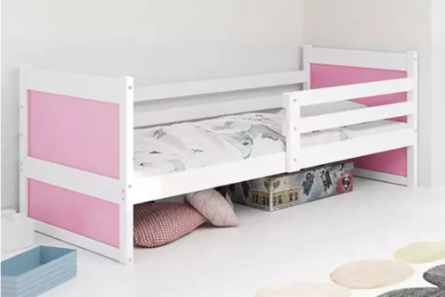 RICO single youth bed 90×200 with mattress, white/pink