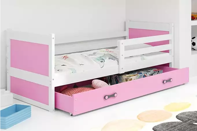 RICO single youth bed 90x200 with drawer, white/pink