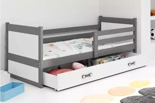 RICO single youth bed 90×200 with mattress and drawer, graphite/white