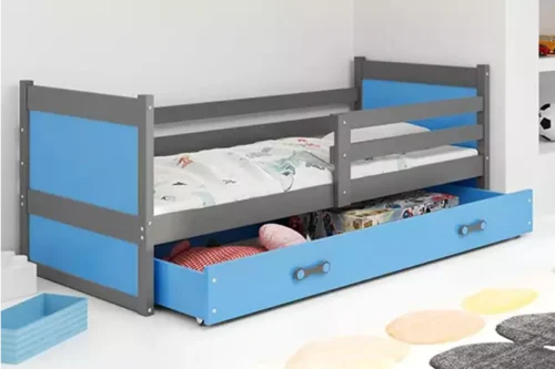 RICO single youth bed 90×200 with mattress and drawer, graphite/blue