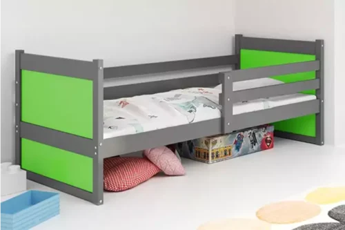 RICO single youth bed 90×200 with mattress, graphite/green
