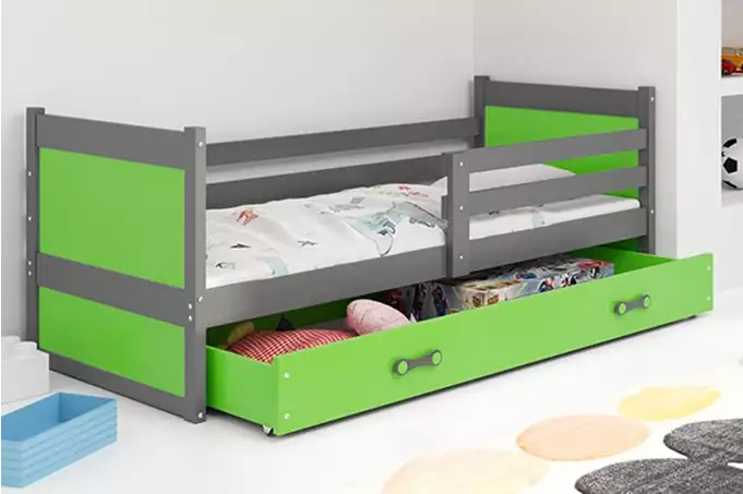 RICO single youth bed 90x200 with drawer, graphite/green