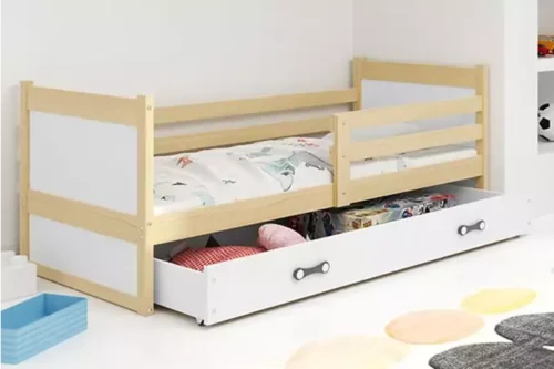 RICO single youth bed 90×200 with drawer, pine/white