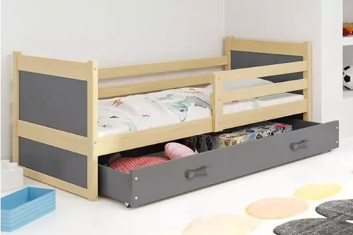 RICO single youth bed 90×190 with mattress and drawer, pine/graphite