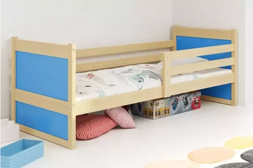 RICO single youth bed 90×190 with mattress, pine/blue