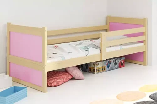 RICO single youth bed 90×200 with mattress, pine/pink