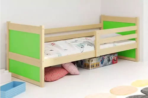 RICO single youth bed 90×200 with mattress, pine/green