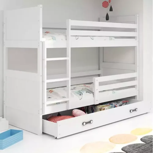 RICO youth bunk bed 90×190 with mattress and drawer, white