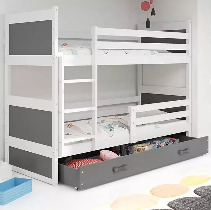 RICO youth bunk bed 90x190 with drawer, white/graphite
