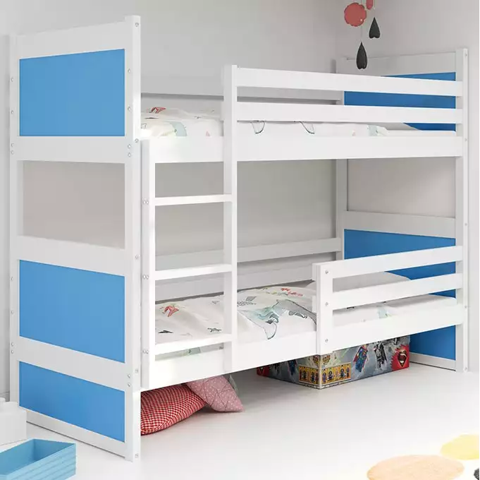 RICO youth bunk bed 90x190 with mattress, white/blue