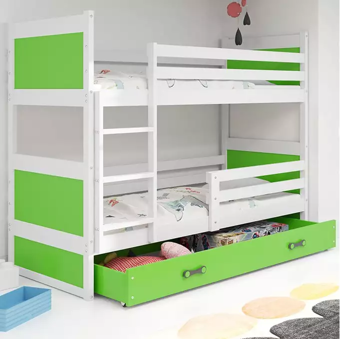 RICO youth bunk bed 90x190 with mattress and drawer, white/green