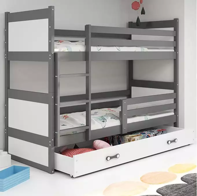 RICO youth bunk bed 90x190 with drawer, graphite/white