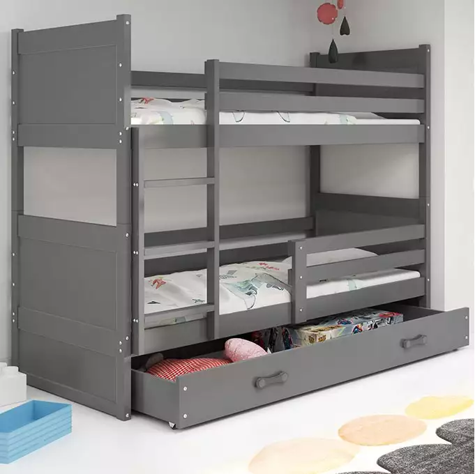 RICO 90X200 youth bunk bed with drawer, graphite color