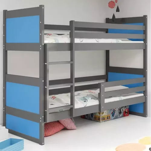 RICO 90X200 youth bunk bed with mattress, graphite/blue