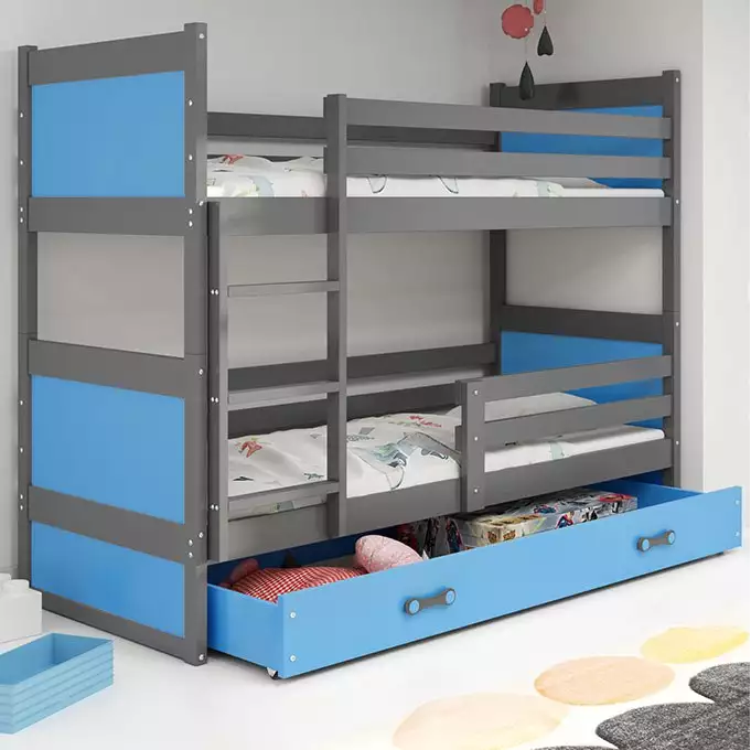 RICO 90X200 youth bunk bed with drawer, graphite/blue